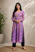 Women’s Purple Floral Printed A-Line Kurti