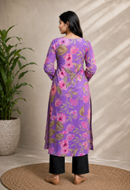 Women’s Purple Floral Printed A-Line Kurti