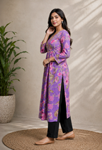 Women’s Purple Floral Printed A-Line Kurti