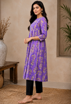 avAraNIya® Purple Floral Printed A-Line Kurti for Women