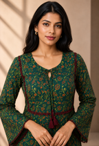 Green Ethnic Floral Printed Kurti