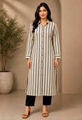 Multicolor Striped Button-Down Long Kurta