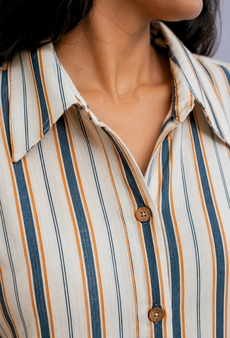 Multicolor Striped Button-Down Long Kurta