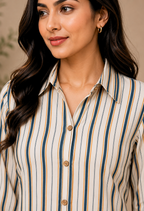 Multicolor Striped Button-Down Long Kurta
