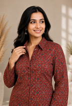 avAraNIya® Pure Cotton Ajrakh Co-ord Set (RED)