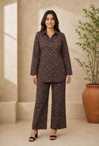 avAraNIya® Pure Cotton Ajrakh Co-ord Set (BLACK)
