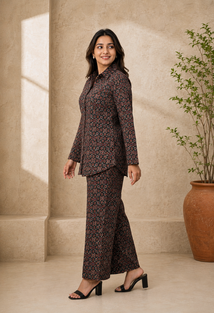avAraNIya® Pure Cotton Ajrakh Co-ord Set (BLACK)