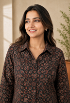 avAraNIya® Pure Cotton Ajrakh Co-ord Set (BLACK)