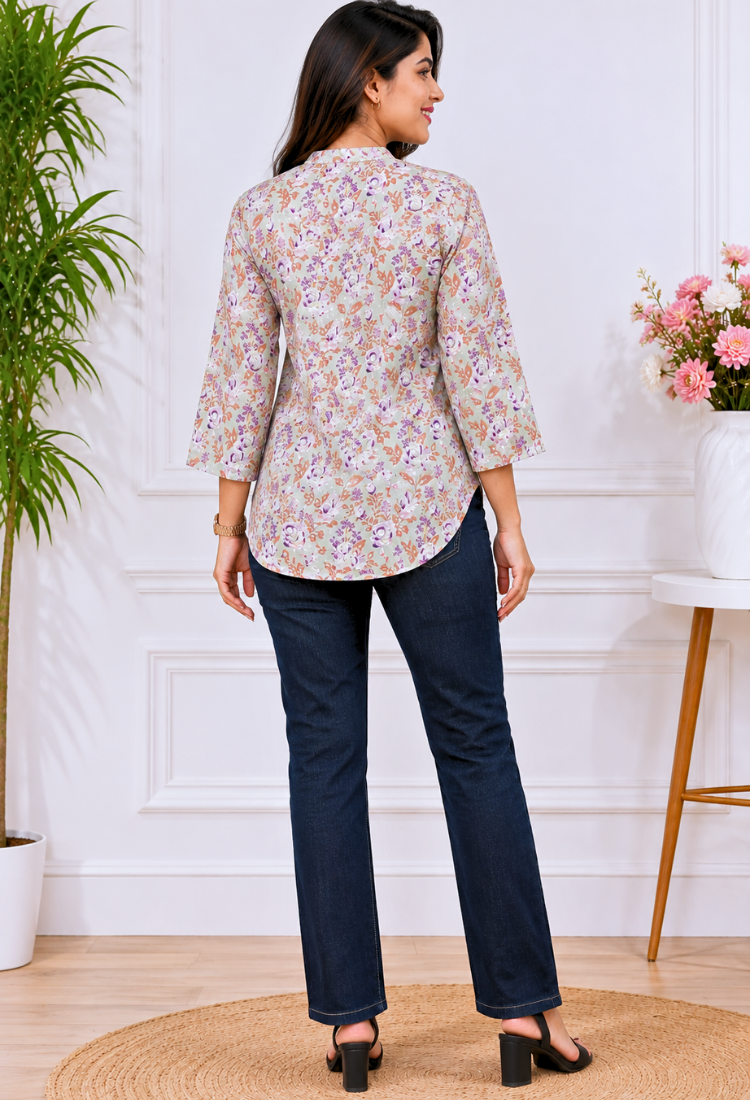 Floral Sage Green Cotton Shirt