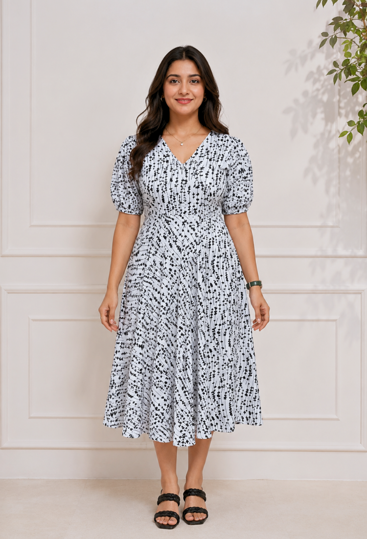 avAraNIya® Abstract Print Crepe Midi Dress