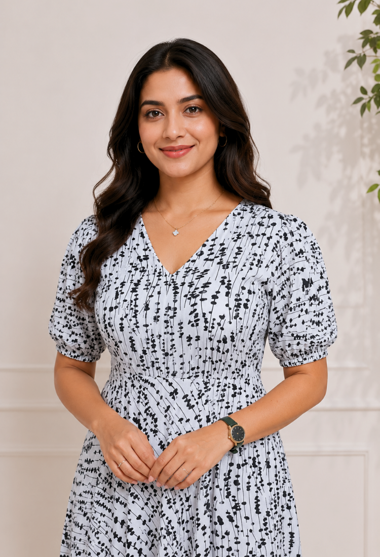 avAraNIya® Abstract Print Crepe Midi Dress