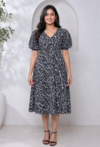 avAraNIya® Abstract Print Crepe Midi Dress