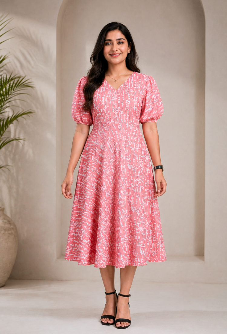 avAraNIya® Abstract Print Crepe Midi Dress