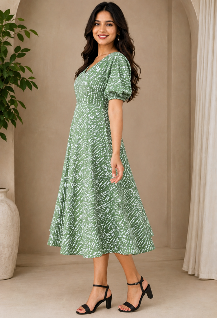 avAraNIya® Abstract Print Crepe Midi Dress