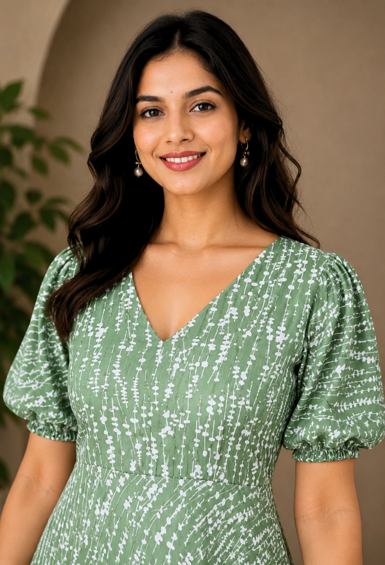 avAraNIya® Abstract Print Crepe Midi Dress