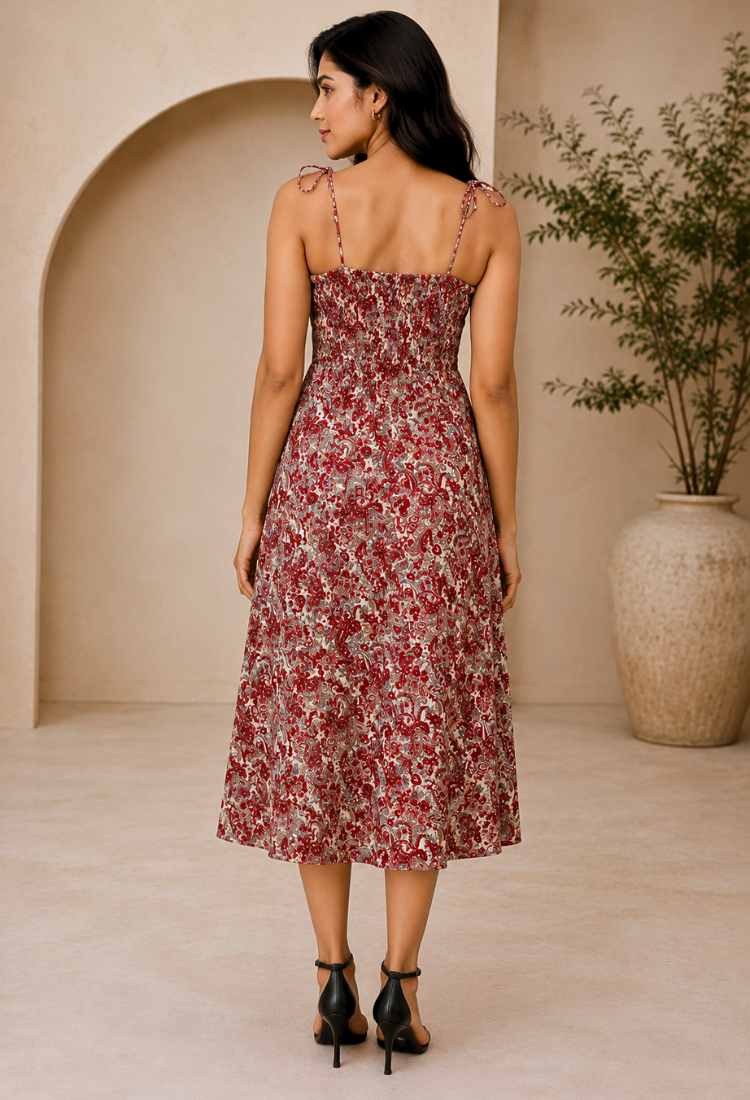 Vintage Paisley Crepe Midi Dress