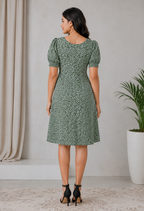 Wine Floral Printed Midi Dress for Women