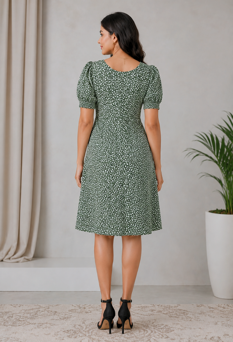 Wine Floral Printed Midi Dress for Women