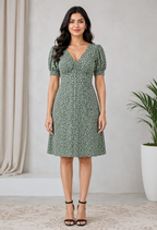 Wine Floral Printed Midi Dress for Women