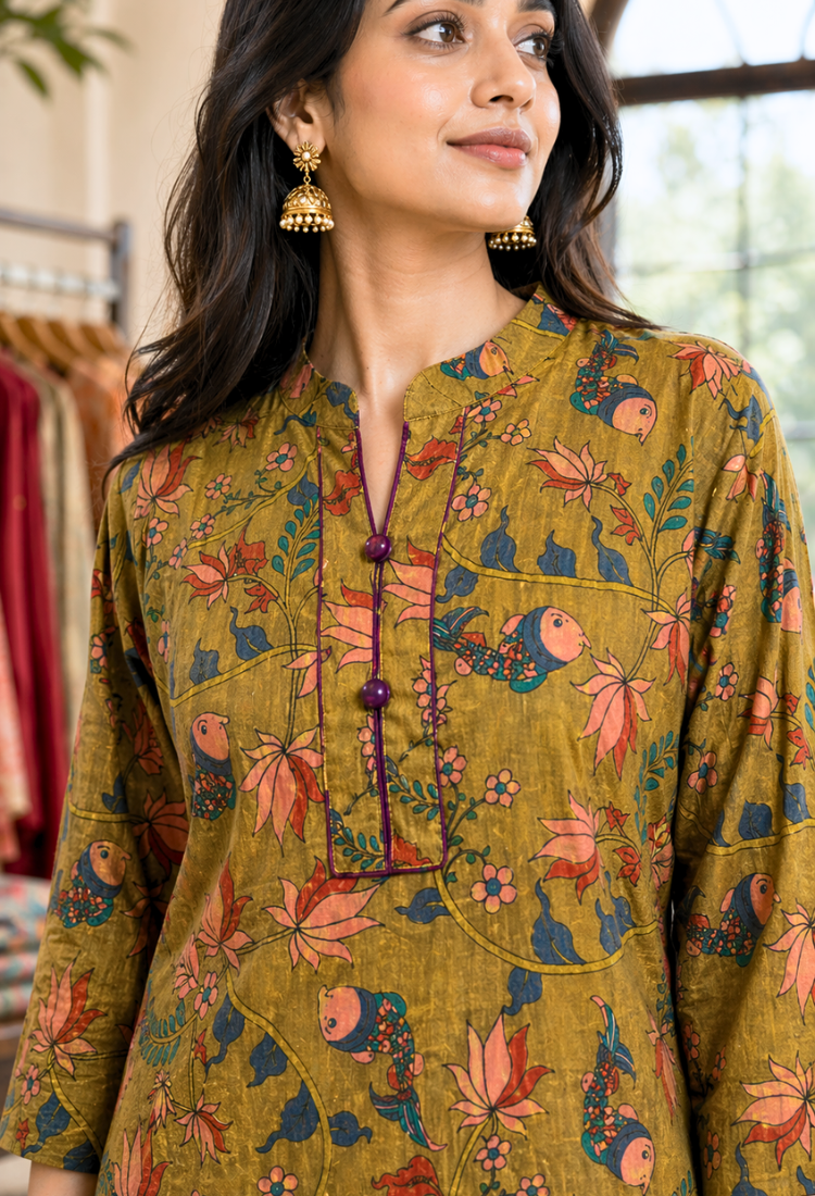 Pink Floral Printed Long Kurti for Women – Straight Fit Ethnic Wear