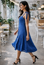 Elegant Wooden Button-Down Midi Dress for Women