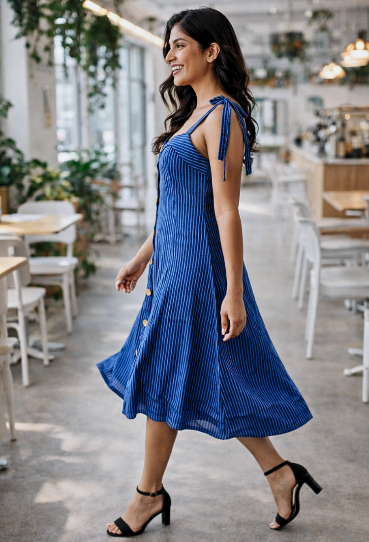 Elegant Wooden Button-Down Midi Dress for Women