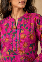 Pink Floral Printed Long Kurti for Women – Straight Fit Ethnic Wear