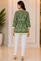 Green Leaf Print Cotton Kurti for Women