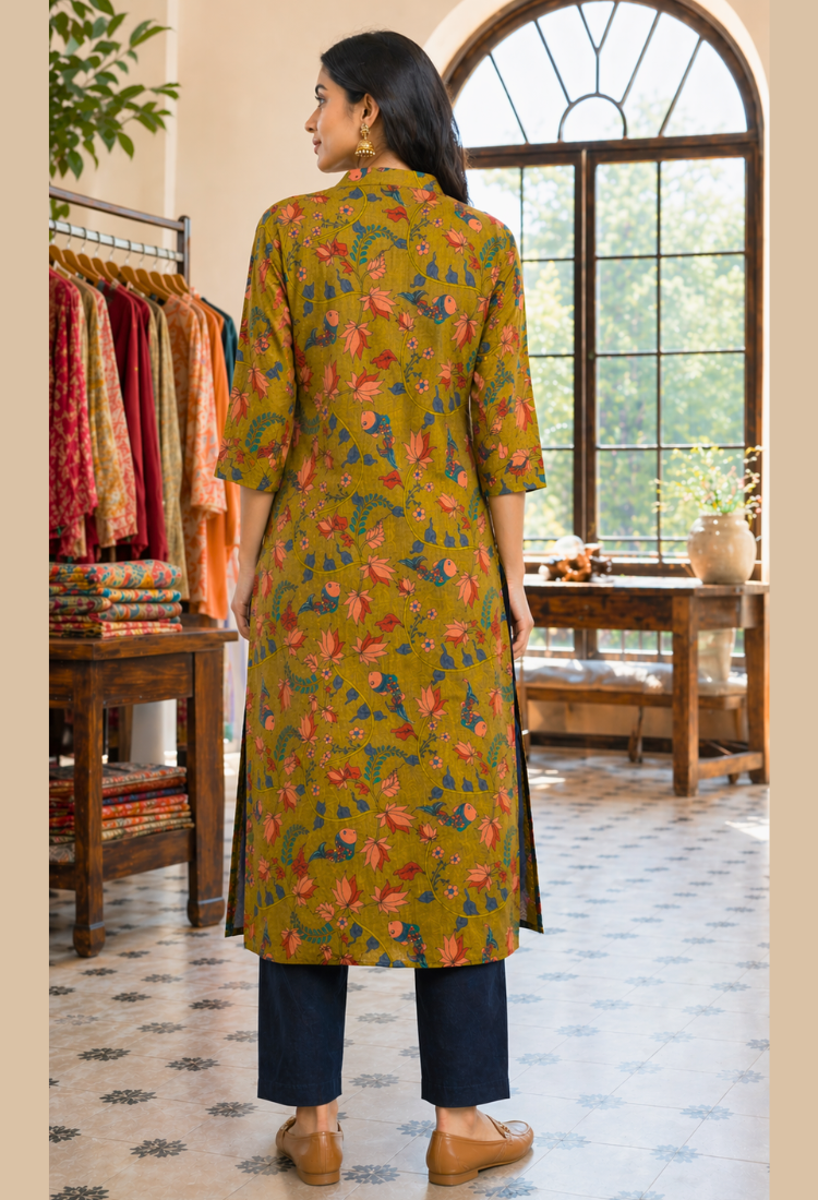 Pink Floral Printed Long Kurti for Women – Straight Fit Ethnic Wear