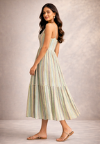 Pastel Striped Tiered Maxi Dress for Women – Sleeveless Summer Casual Dress