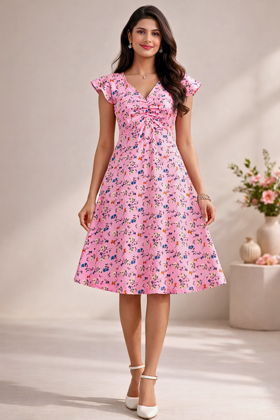 Floral Printed Short Dress for Women