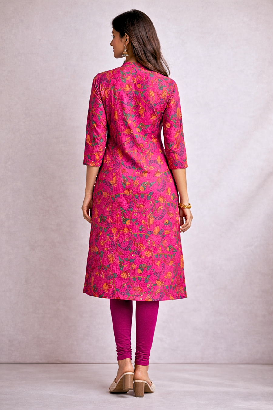 Pink Floral Printed Long Kurti for Women – Straight Fit Ethnic Wear