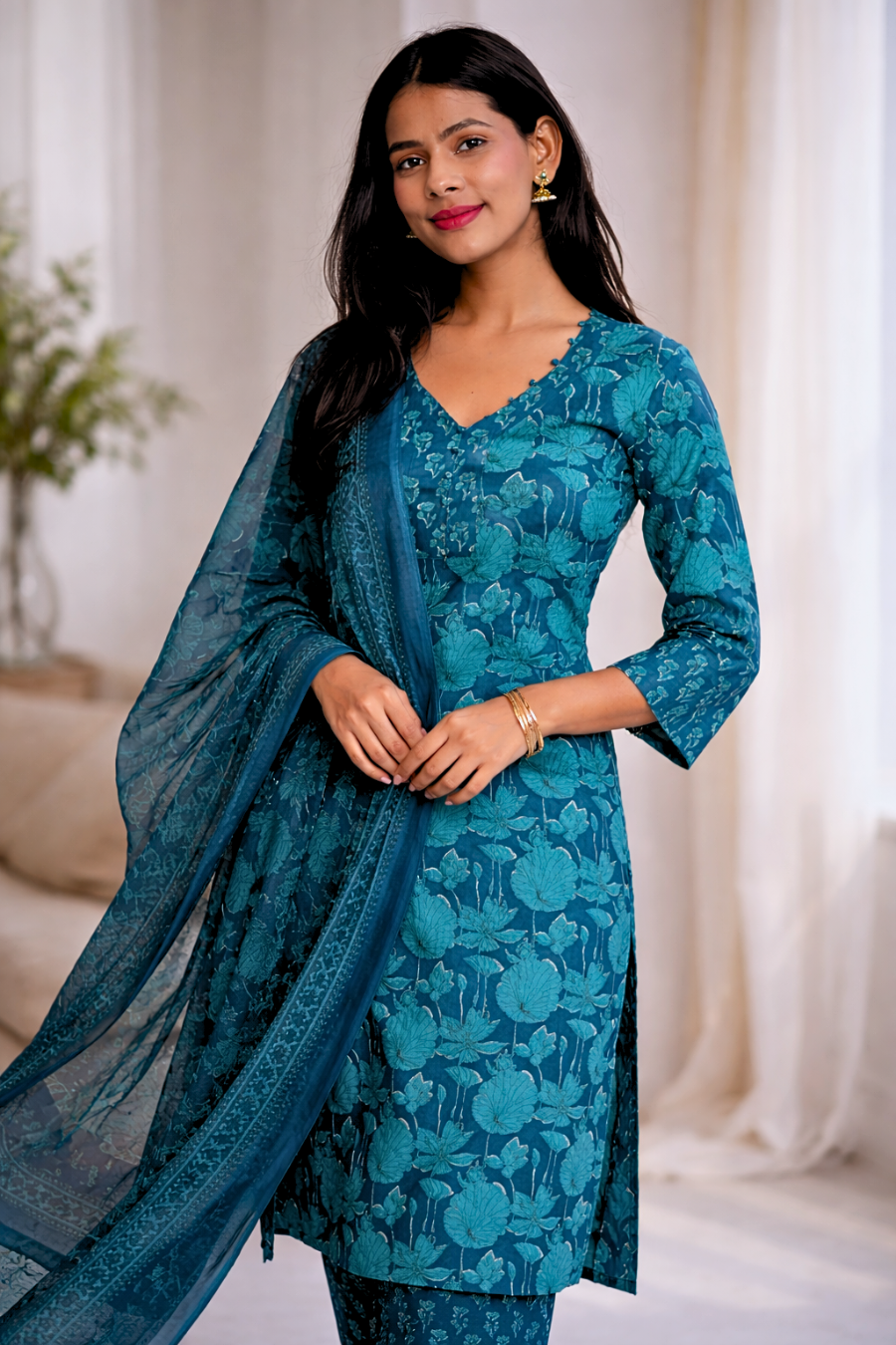 Floral Printed Kurta & Dupatta Set