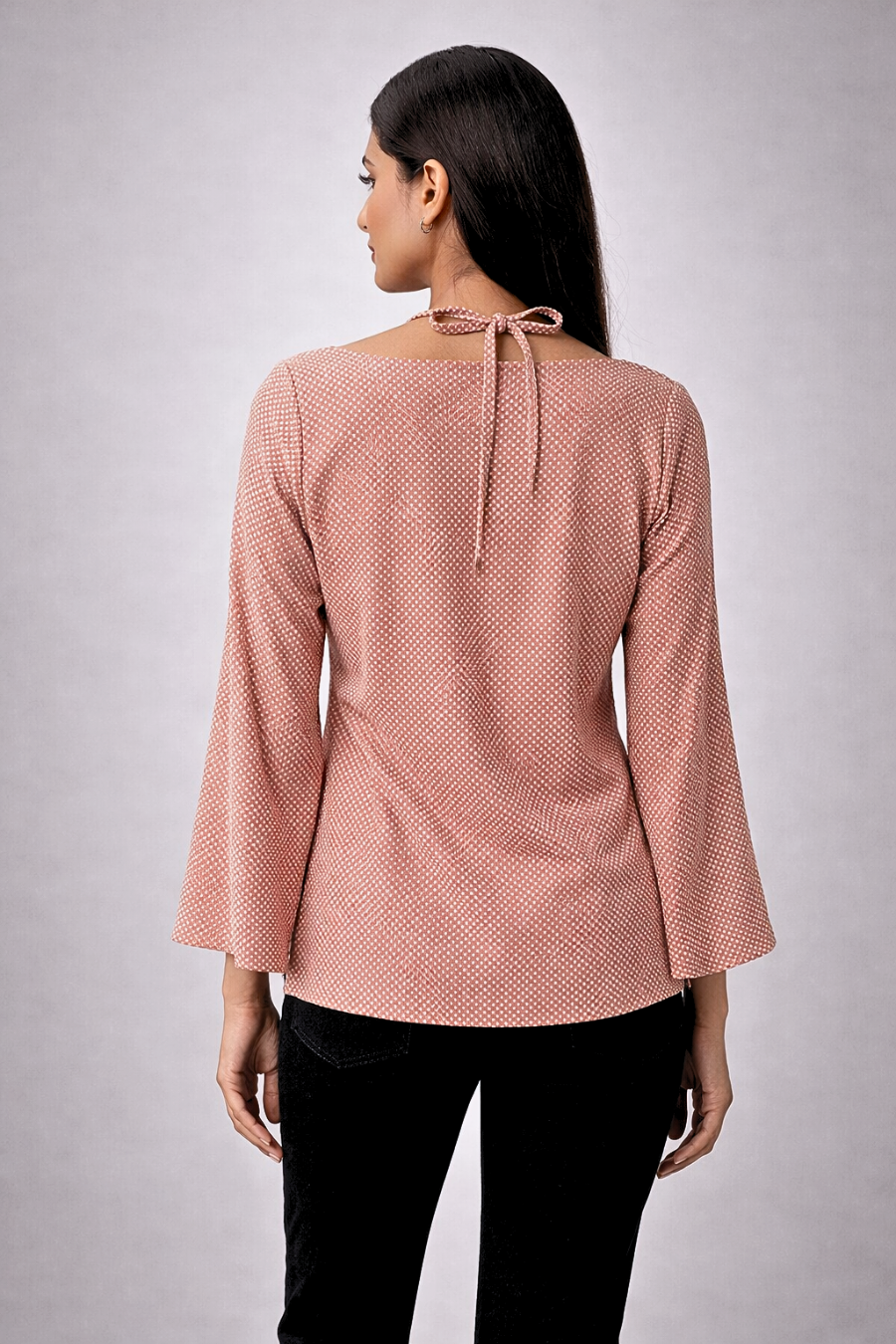 Brown V-Neck Bell Sleeve Top for Women