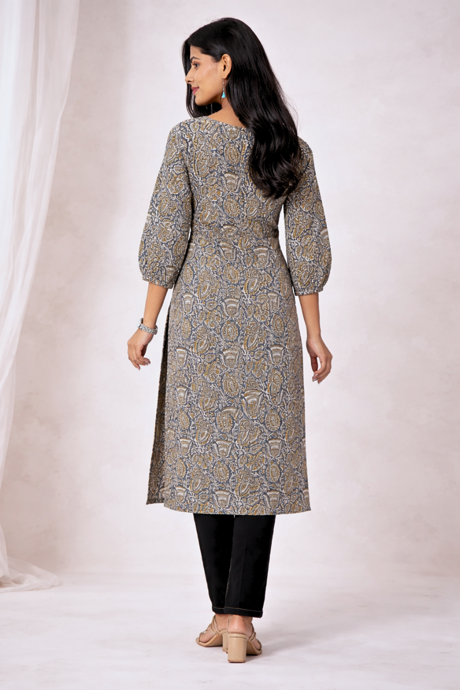 Blue & Mustard Paisley Printed Straight Kurta