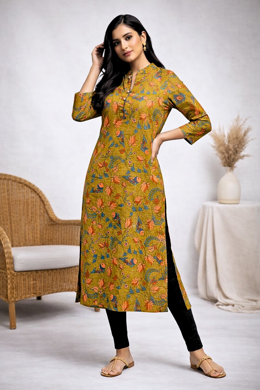 Pink Floral Printed Long Kurti for Women – Straight Fit Ethnic Wear