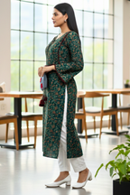 Green Ethnic Floral Printed Kurti