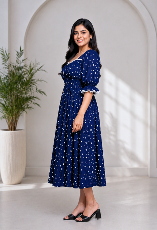 American Crepe Starry Charm Midi Dress