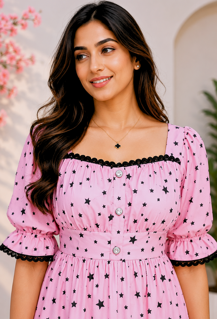 American Crepe Starry Charm Midi Dress