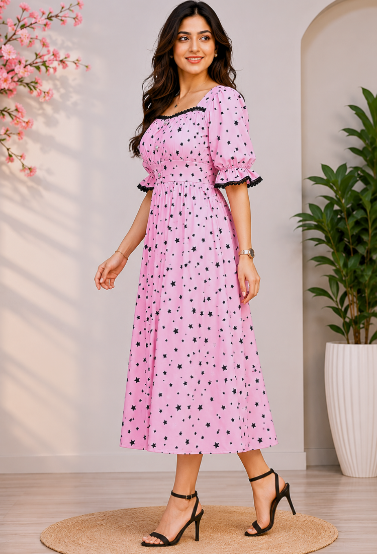 American Crepe Starry Charm Midi Dress