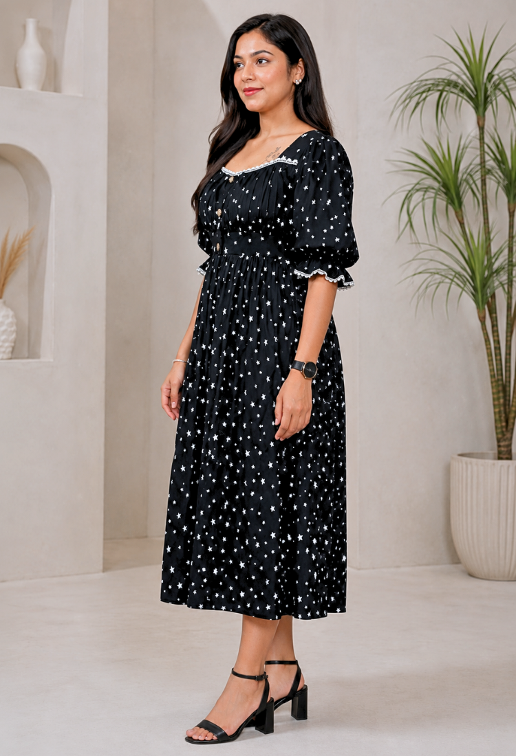 American Crepe Starry Charm Midi Dress
