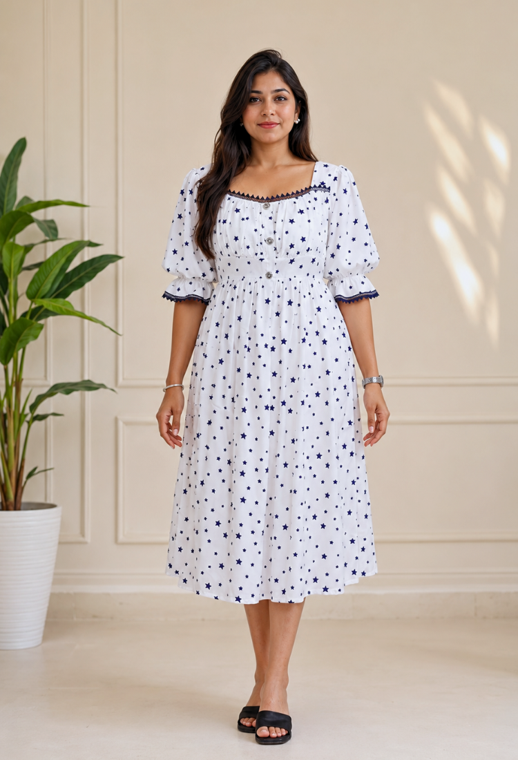 American Crepe Starry Charm Midi Dress