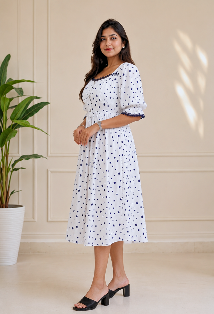 American Crepe Starry Charm Midi Dress