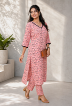 avAraNIya® Floral American Crepe Kurti Set for Women | V-Neck Printed Kurta with Pant