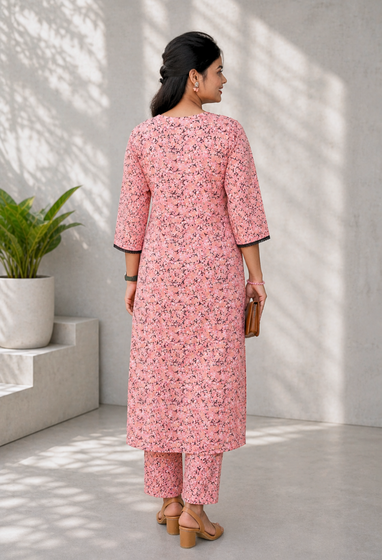 avAraNIya® Floral American Crepe Kurti Set for Women | V-Neck Printed Kurta with Pant