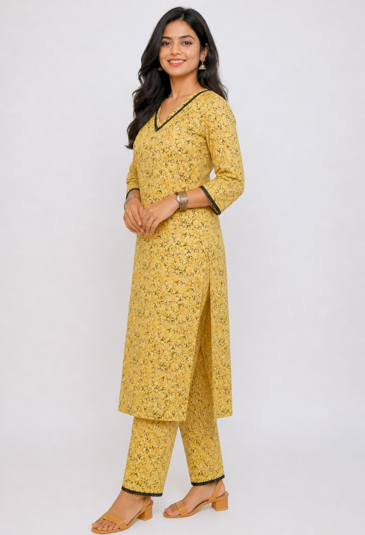 avAraNIya® Floral American Crepe Kurti Set for Women | V-Neck Printed Kurta with Pant