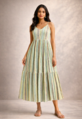 Pastel Striped Tiered Maxi Dress for Women – Sleeveless Summer Casual Dress