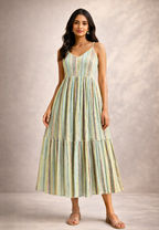 Pastel Striped Tiered Maxi Dress for Women – Sleeveless Summer Casual Dress