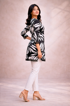 Black & White Leaf Print Cotton Kurti for Women