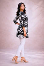 Black & White Leaf Print Cotton Kurti for Women